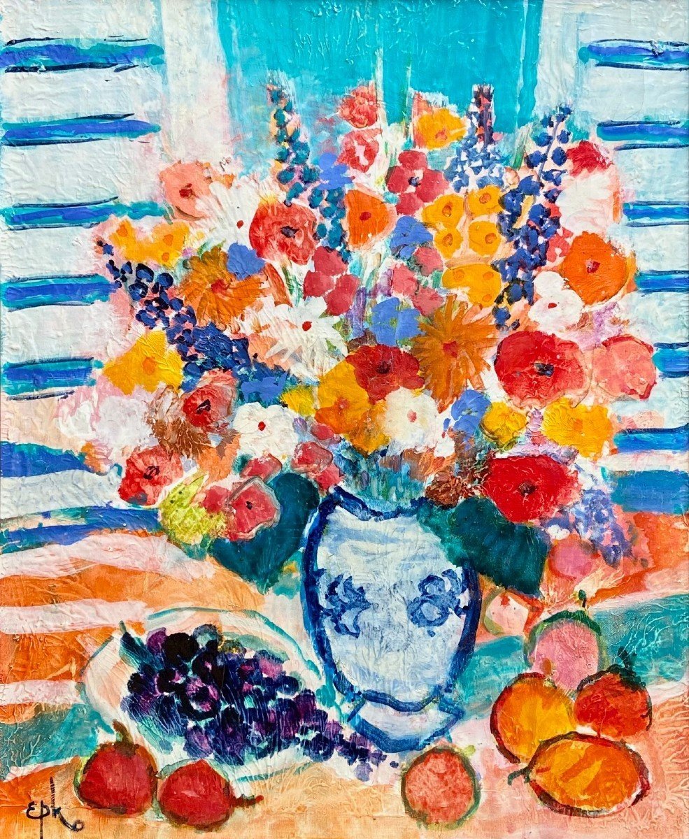 Epko Willering (1928), Painting Bouquet Of Flowers And Fruits From The 1980s Ii.