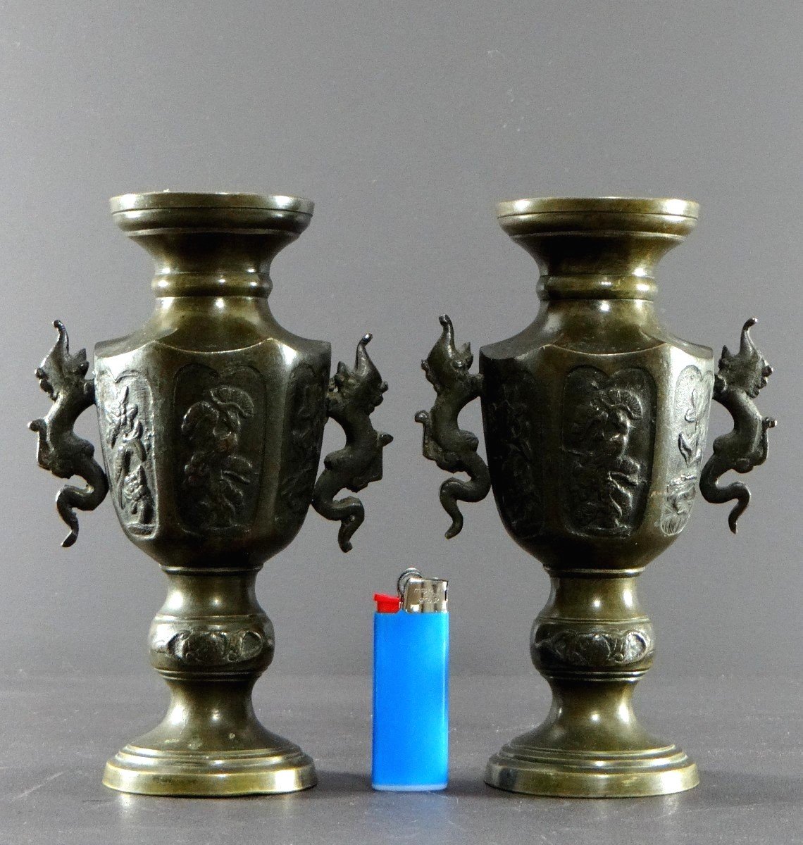 Vietnam, Circa 1900, Pair Of Bronze Vases Decorated With Birds And Flowers.-photo-7