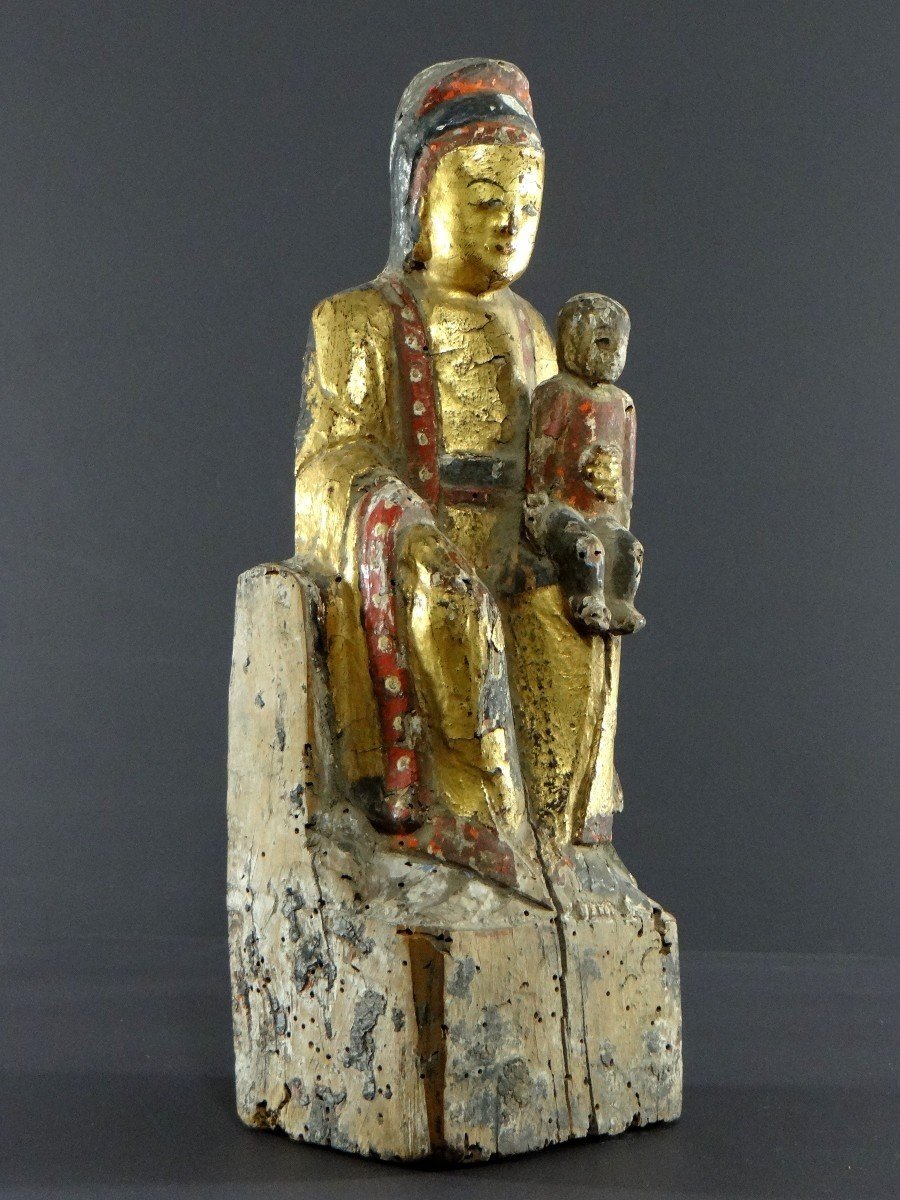 China, Late Ming Period, Early Qing Period, 17th Century, Kouan Yin Statue In Lacquered And Gilded Wood.-photo-2