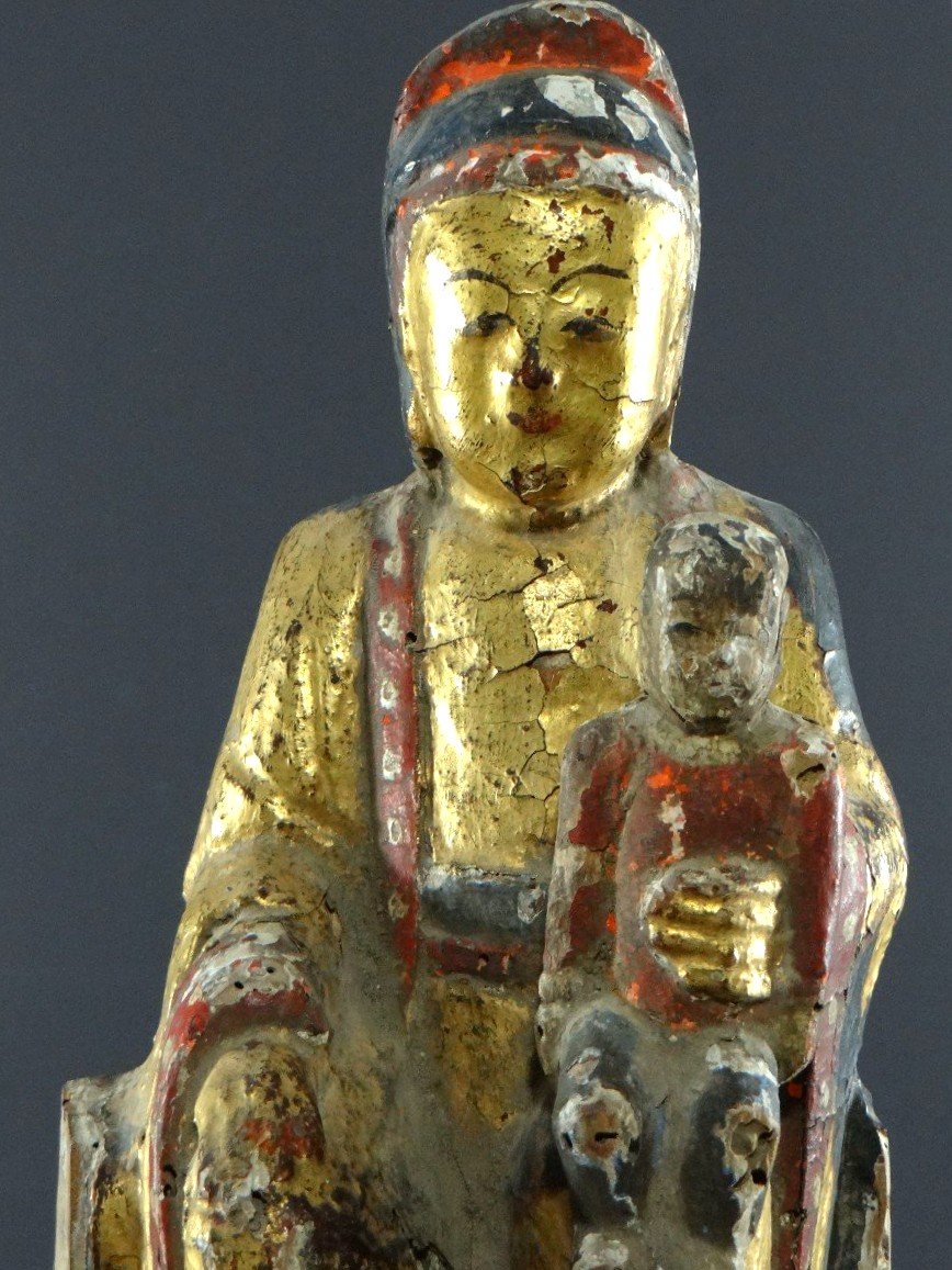 China, Late Ming Period, Early Qing Period, 17th Century, Kouan Yin Statue In Lacquered And Gilded Wood.-photo-3