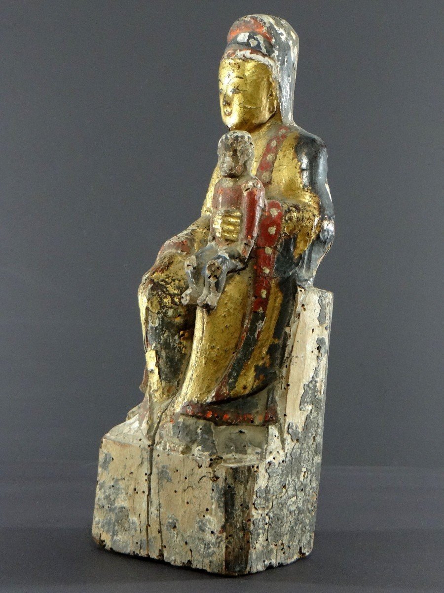 China, Late Ming Period, Early Qing Period, 17th Century, Kouan Yin Statue In Lacquered And Gilded Wood.-photo-4