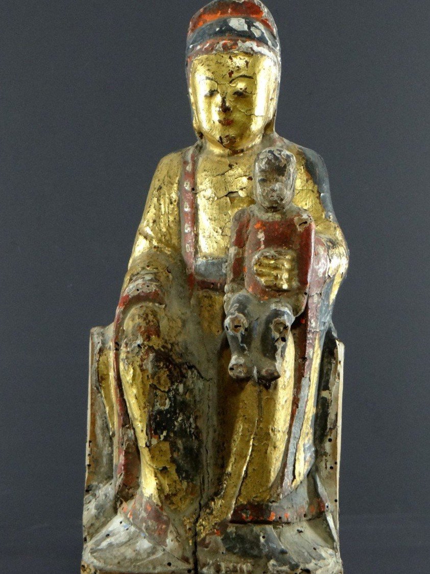 China, Late Ming Period, Early Qing Period, 17th Century, Kouan Yin Statue In Lacquered And Gilded Wood.-photo-6