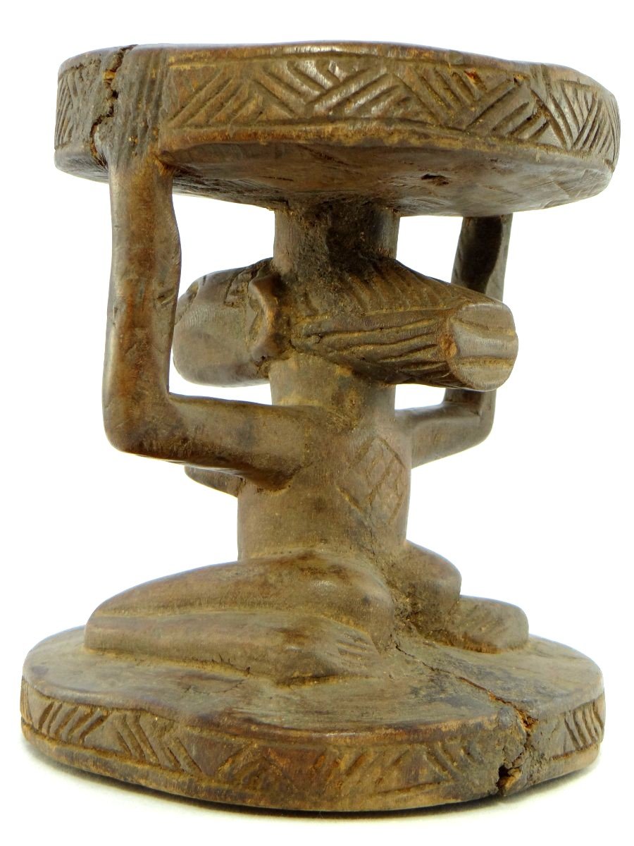 Democratic Republic Of Congo, Luba/hemba People, Caryatid Seat Carved Wood Female Figure.-photo-3