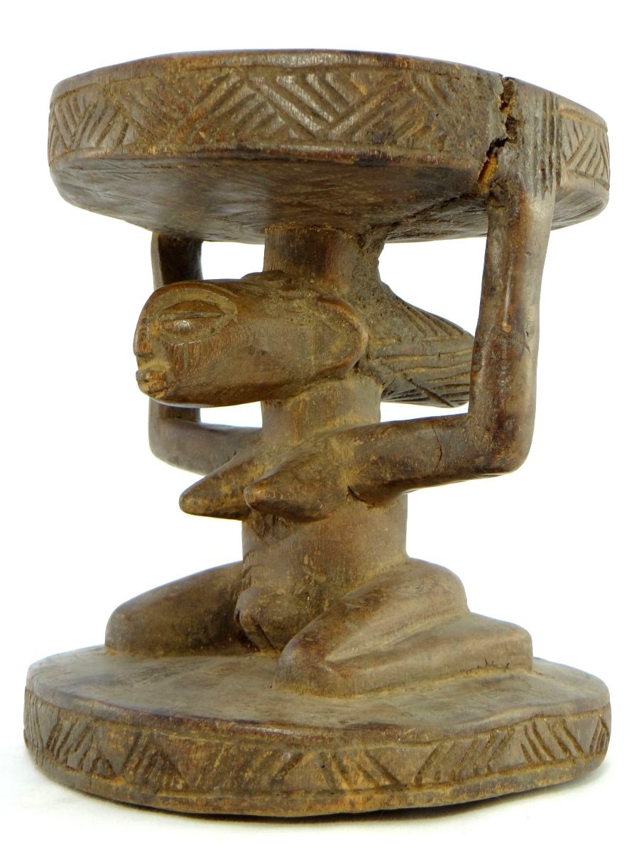 Rép. Dém. Du Congo, Peuple Luba/hemba, Siège Cariatide Bois Sculpté Personnage Féminin.-photo-1