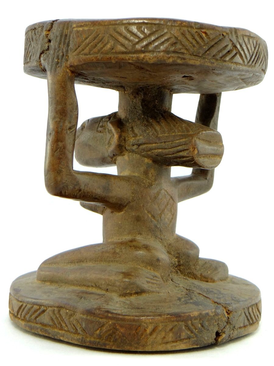 Democratic Republic Of Congo, Luba/hemba People, Caryatid Seat Carved Wood Female Figure.-photo-4