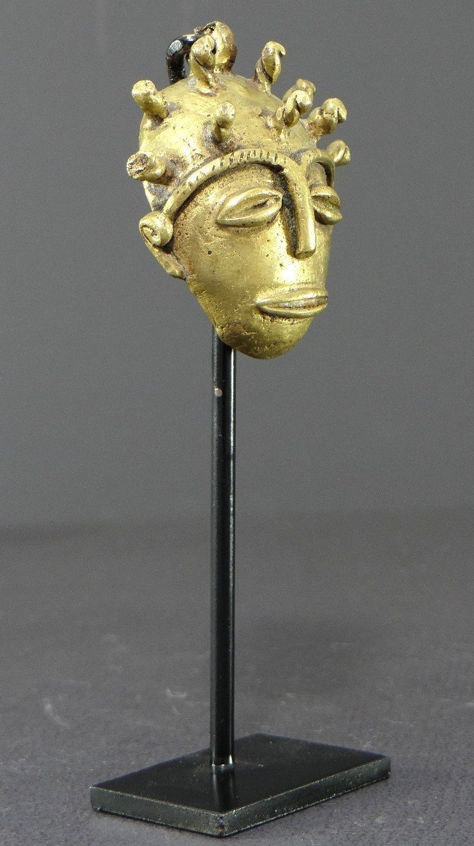 Côte d'Ivoire, Peuple Baoulé, Années 1950/1960, Masque Miniature Anthropomorphe En Bronze.-photo-4