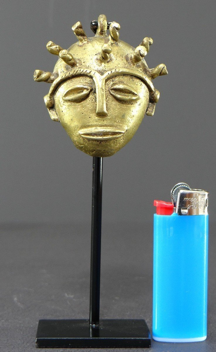 Côte d'Ivoire, Peuple Baoulé, Années 1950/1960, Masque Miniature Anthropomorphe En Bronze.-photo-4