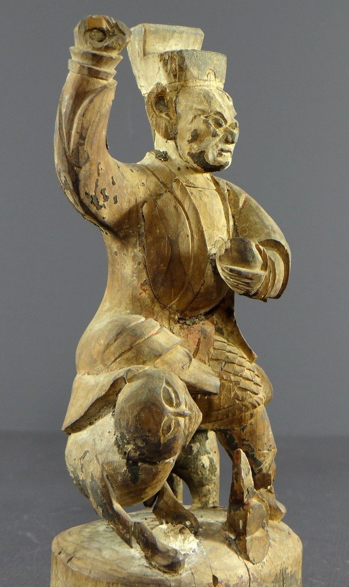 China, Early 19th Century, Carved Wooden Statue Of Chao Kung Ming. -photo-2