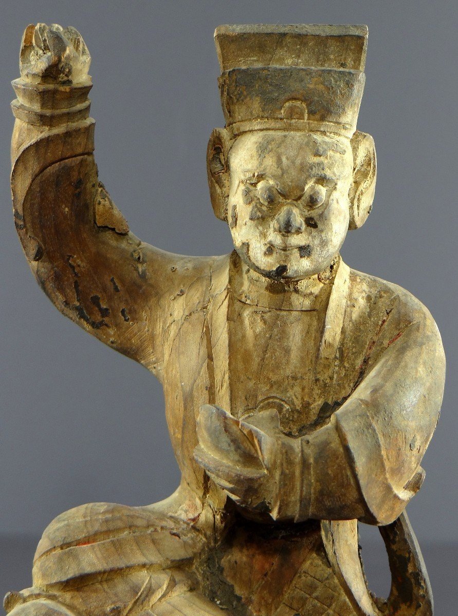 China, Early 19th Century, Carved Wooden Statue Of Chao Kung Ming. -photo-3