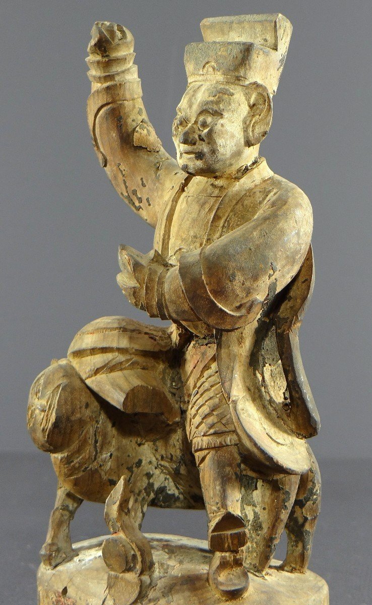 China, Early 19th Century, Carved Wooden Statue Of Chao Kung Ming. -photo-4