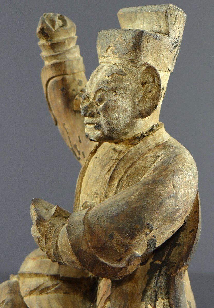 China, Early 19th Century, Carved Wooden Statue Of Chao Kung Ming. -photo-1