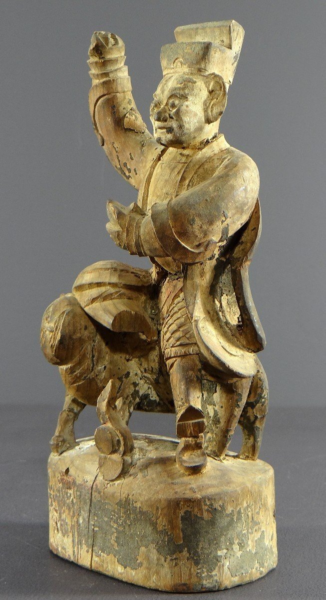 China, Early 19th Century, Carved Wooden Statue Of Chao Kung Ming. -photo-4