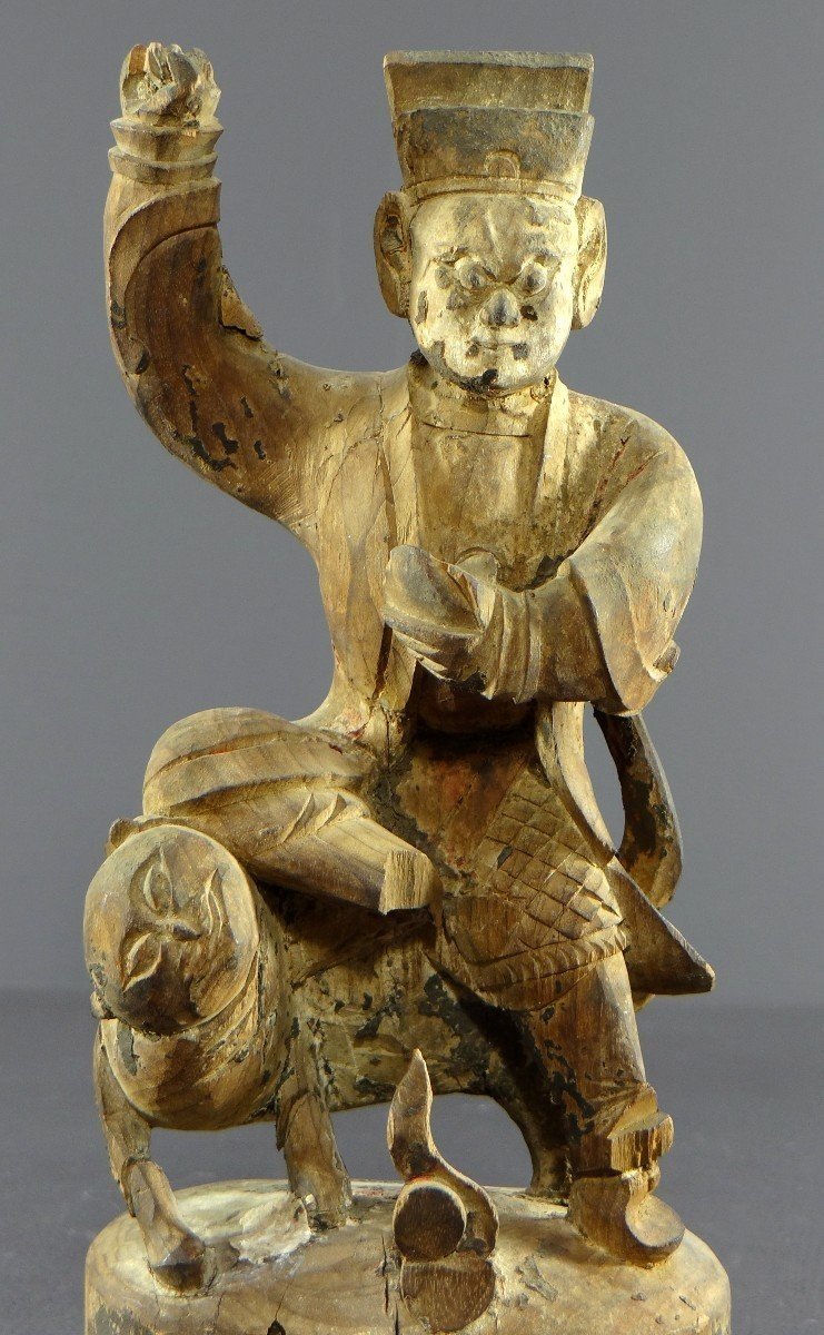 China, Early 19th Century, Carved Wooden Statue Of Chao Kung Ming. -photo-5