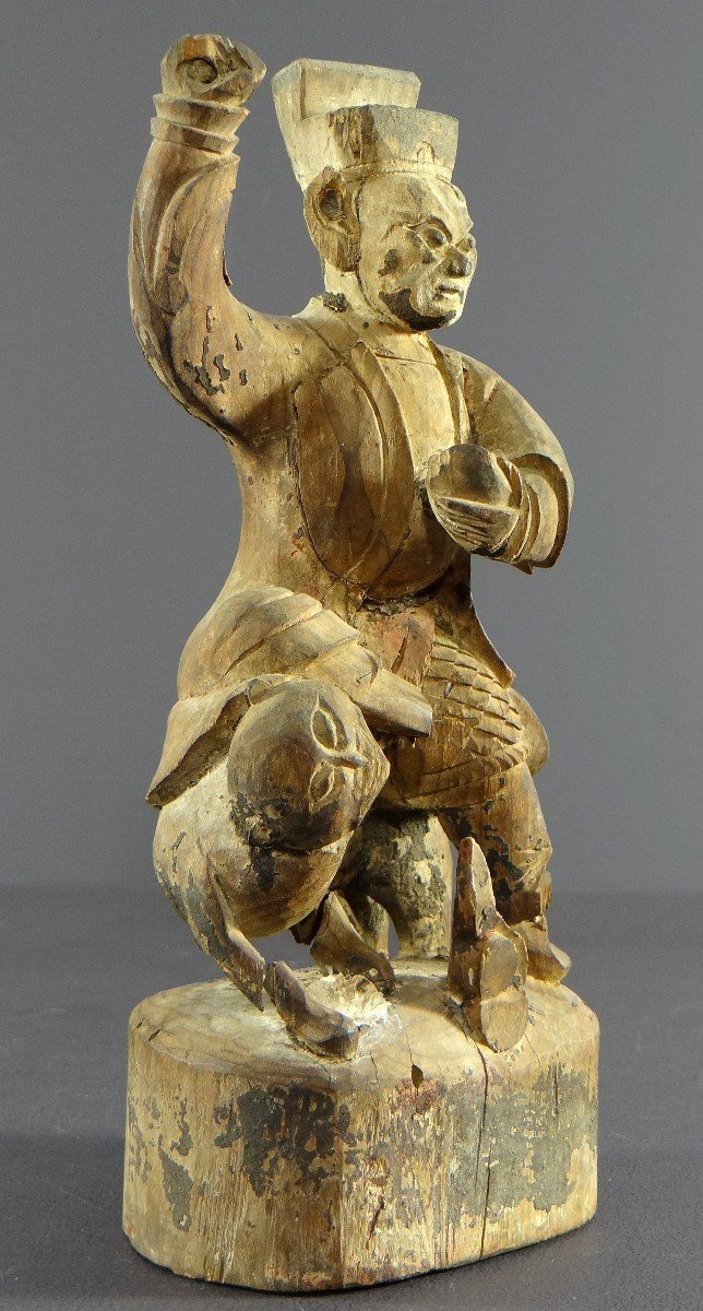 China, Early 19th Century, Carved Wooden Statue Of Chao Kung Ming. -photo-6