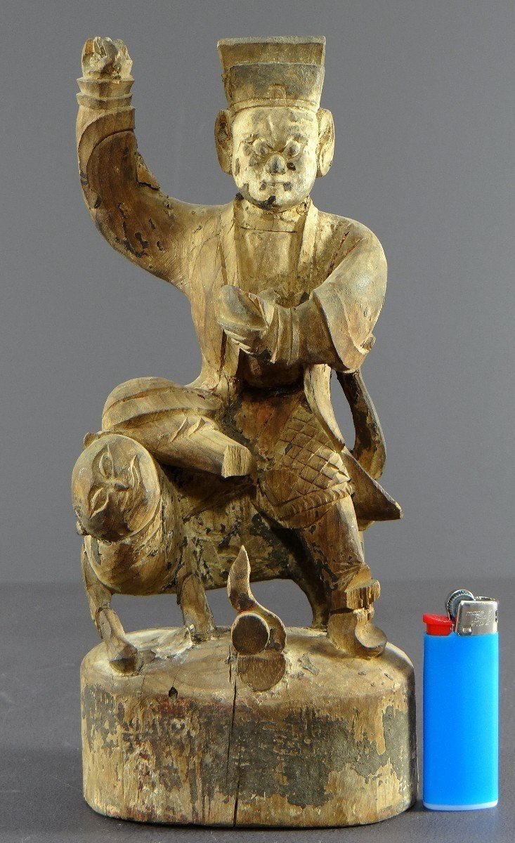 China, Early 19th Century, Carved Wooden Statue Of Chao Kung Ming. -photo-8