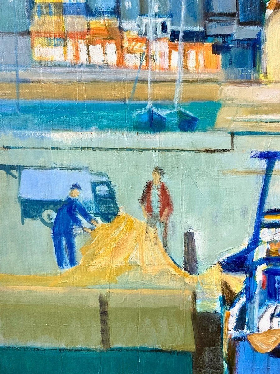 André Duret (1921-2019), Painting View Of The Port Of Honfleur, 1970s.-photo-1