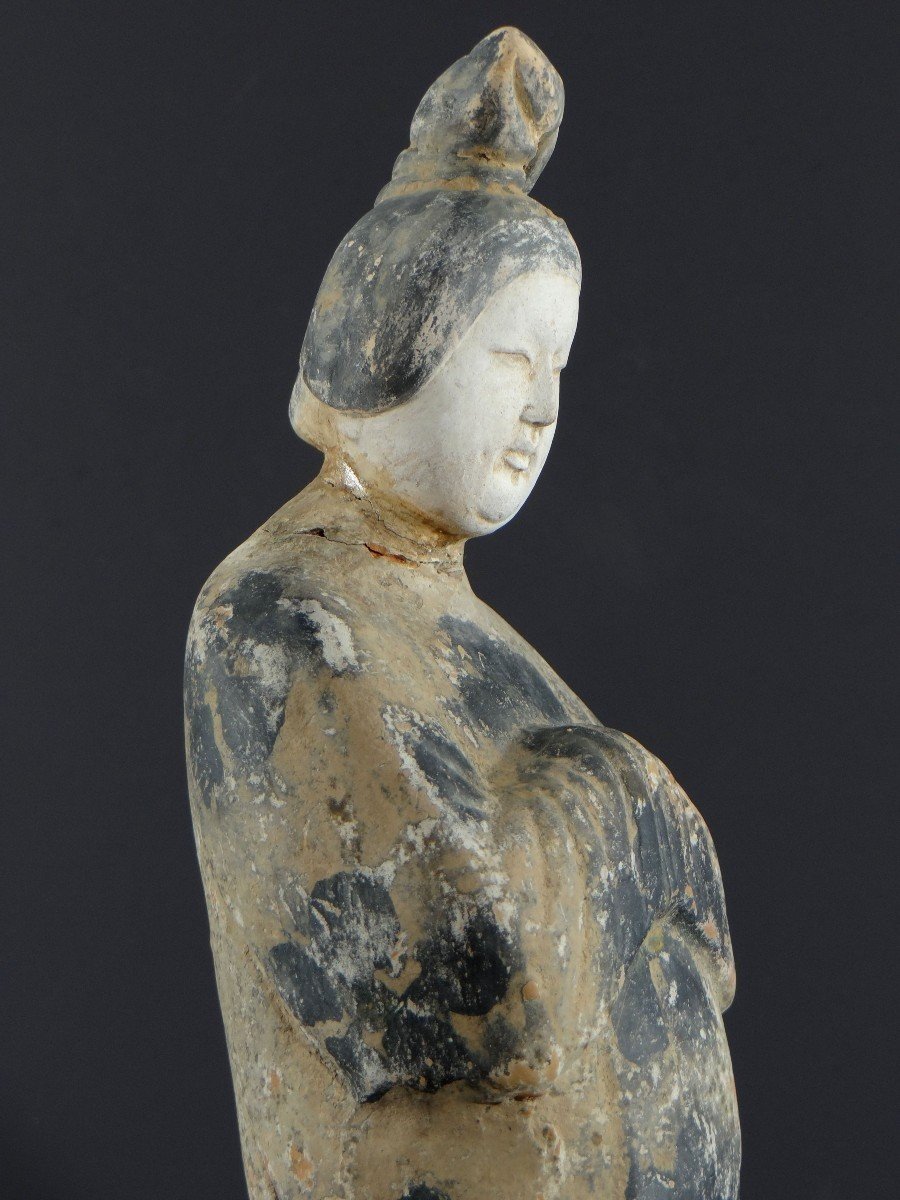 China, Tang Dynasty Period (618-907), Terracotta Statuette Of A Court Lady Called "fat Lady"-photo-3