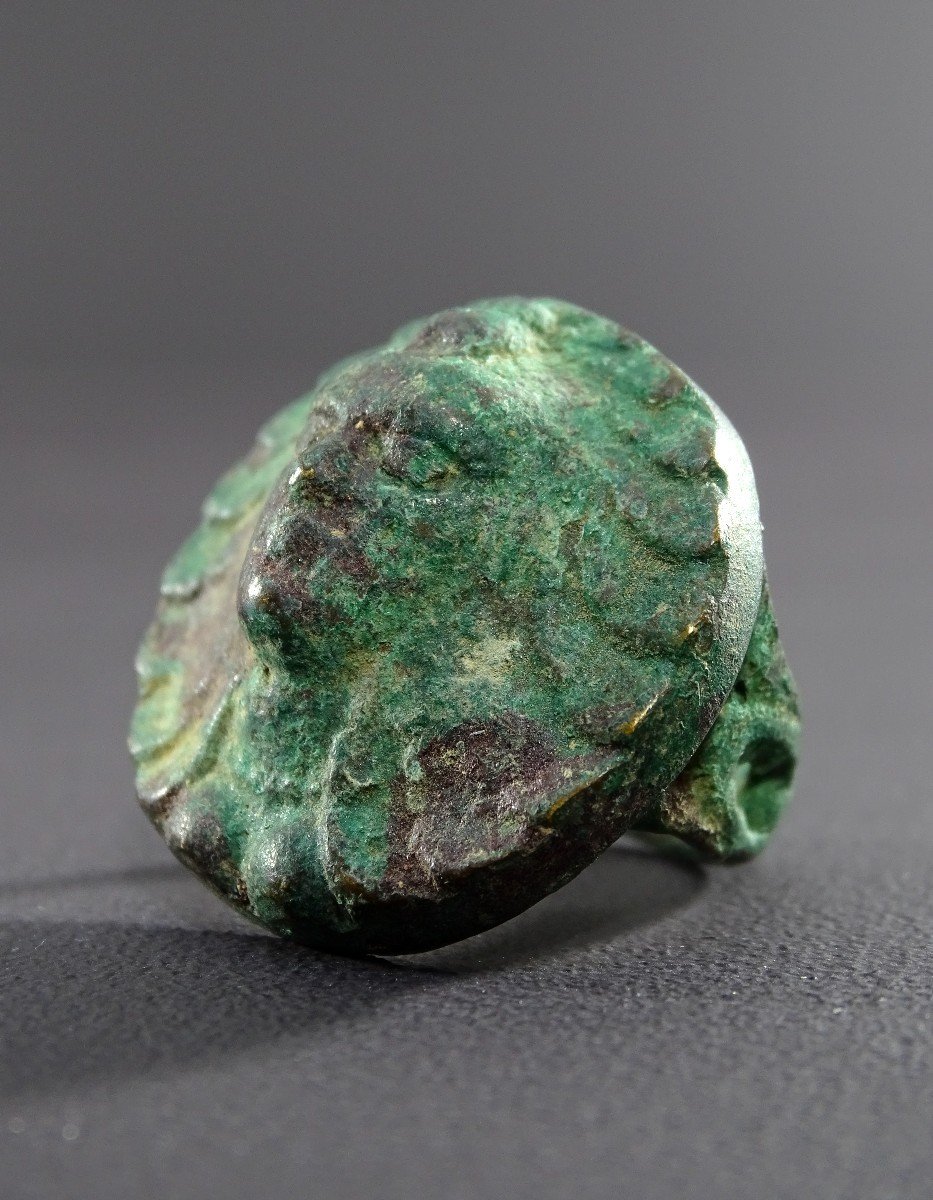 Bactrian Civilization, 3rd Century Bce, Rare Bronze Medusa Ring. -photo-3