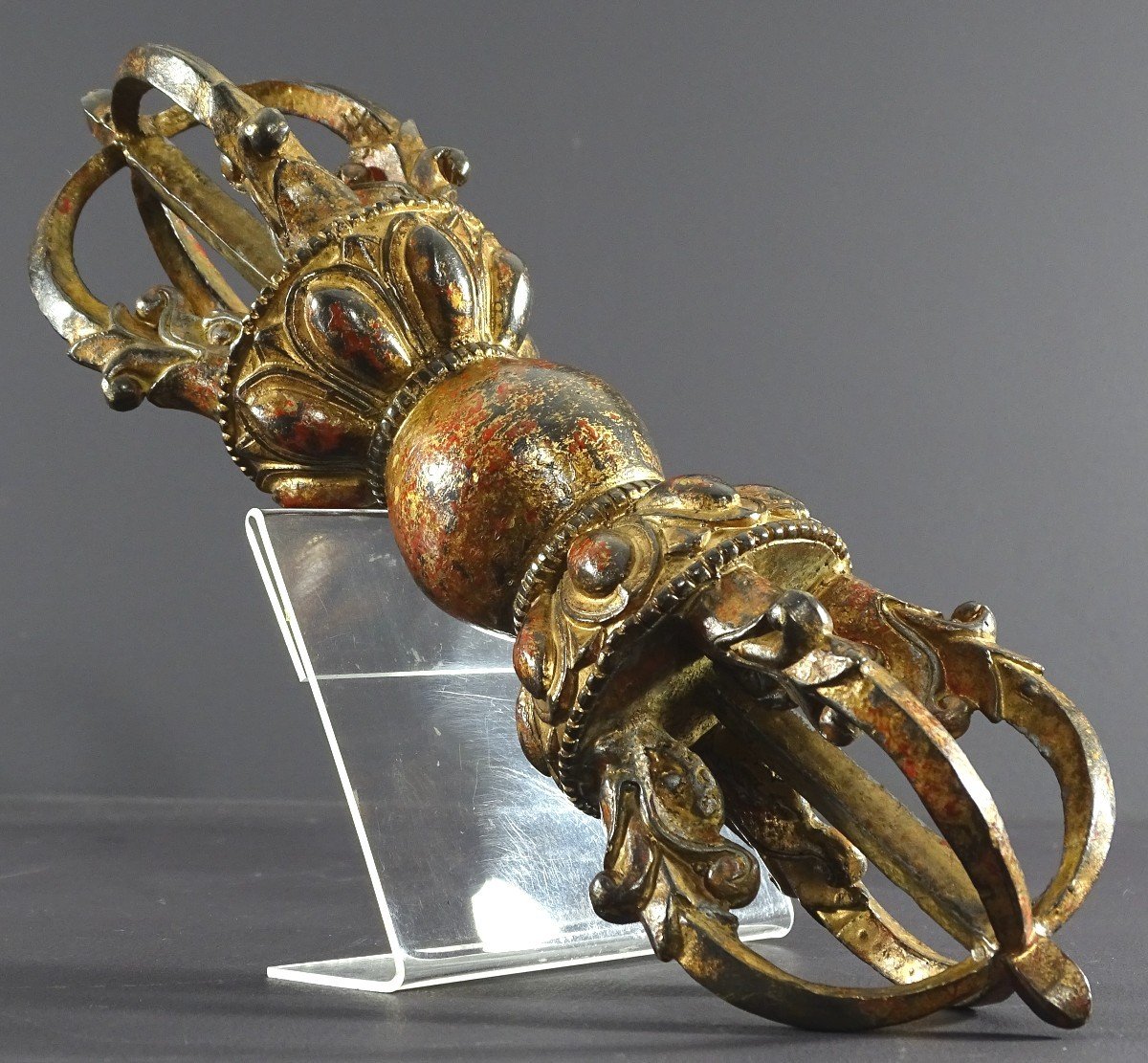 Tibet, End Of The 19th Century, Important Lama Vajra In Lacquered And Gilded Bronze. -photo-4