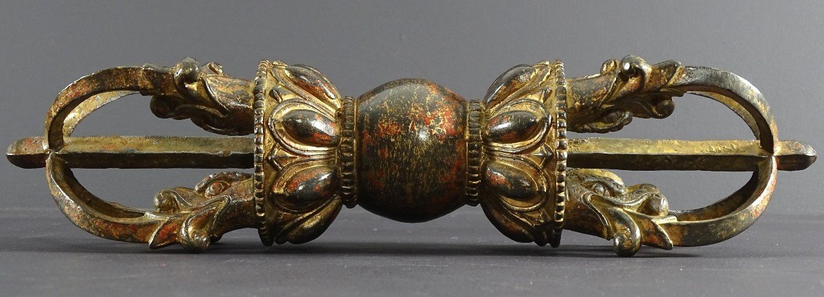 Tibet, End Of The 19th Century, Important Lama Vajra In Lacquered And Gilded Bronze. -photo-5