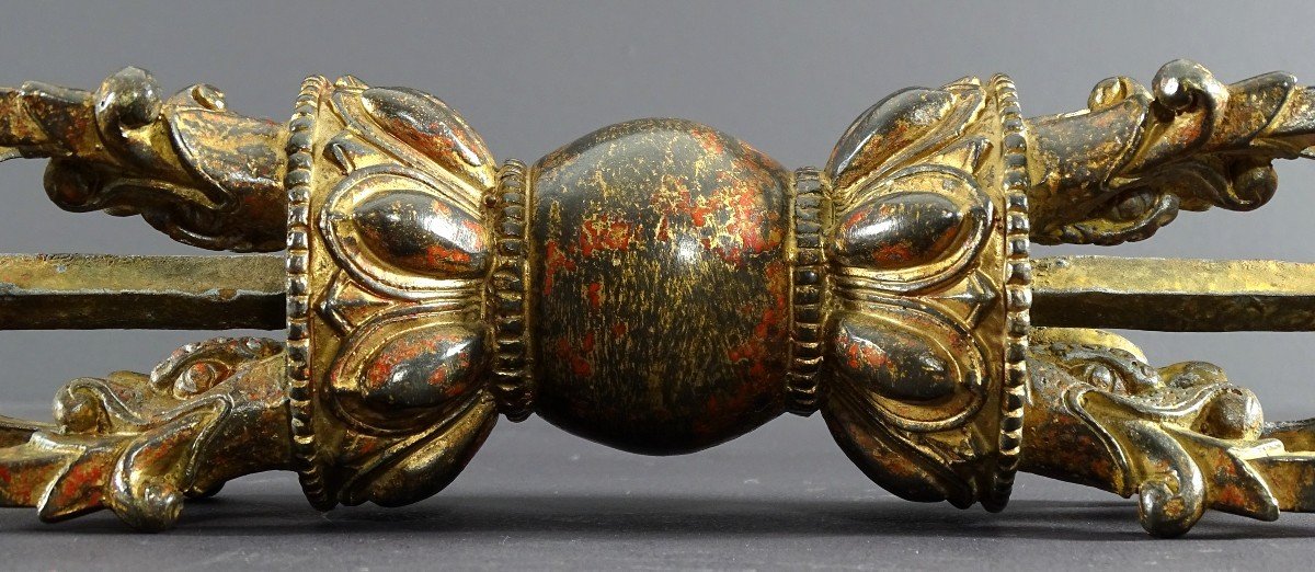 Tibet, End Of The 19th Century, Important Lama Vajra In Lacquered And Gilded Bronze. -photo-6