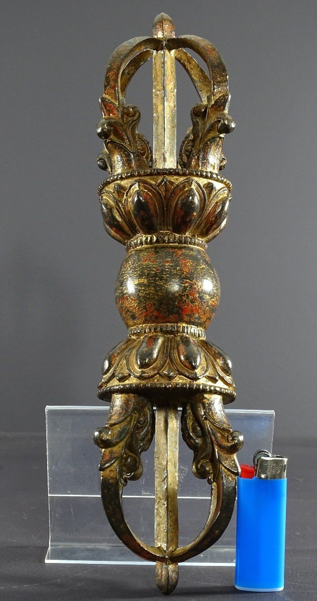 Tibet, End Of The 19th Century, Important Lama Vajra In Lacquered And Gilded Bronze. -photo-8