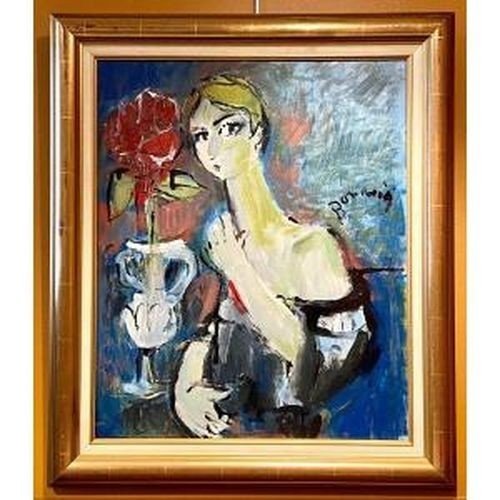 Mario Bonamici (1912-2002), Tableau Jeune élégante à La Fleur Rouge.-photo-2