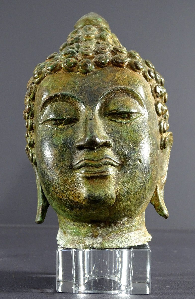 Thailand, First Third Of The 20th Century, Sukothai Style, Bronze Buddha Head. -photo-2