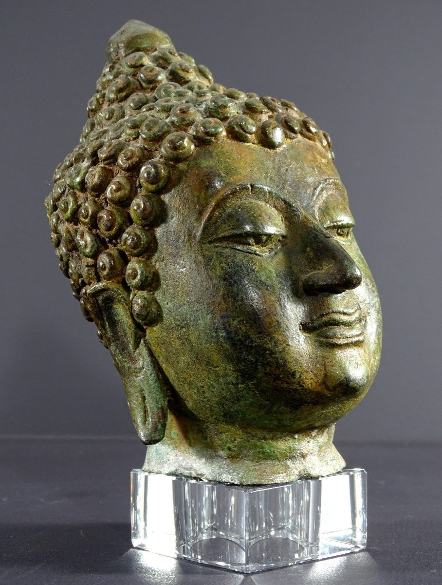 Thailand, First Third Of The 20th Century, Sukothai Style, Bronze Buddha Head. -photo-3