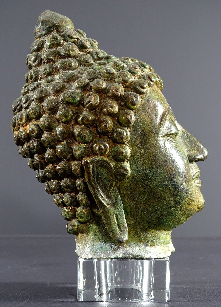 Thailand, First Third Of The 20th Century, Sukothai Style, Bronze Buddha Head. -photo-4