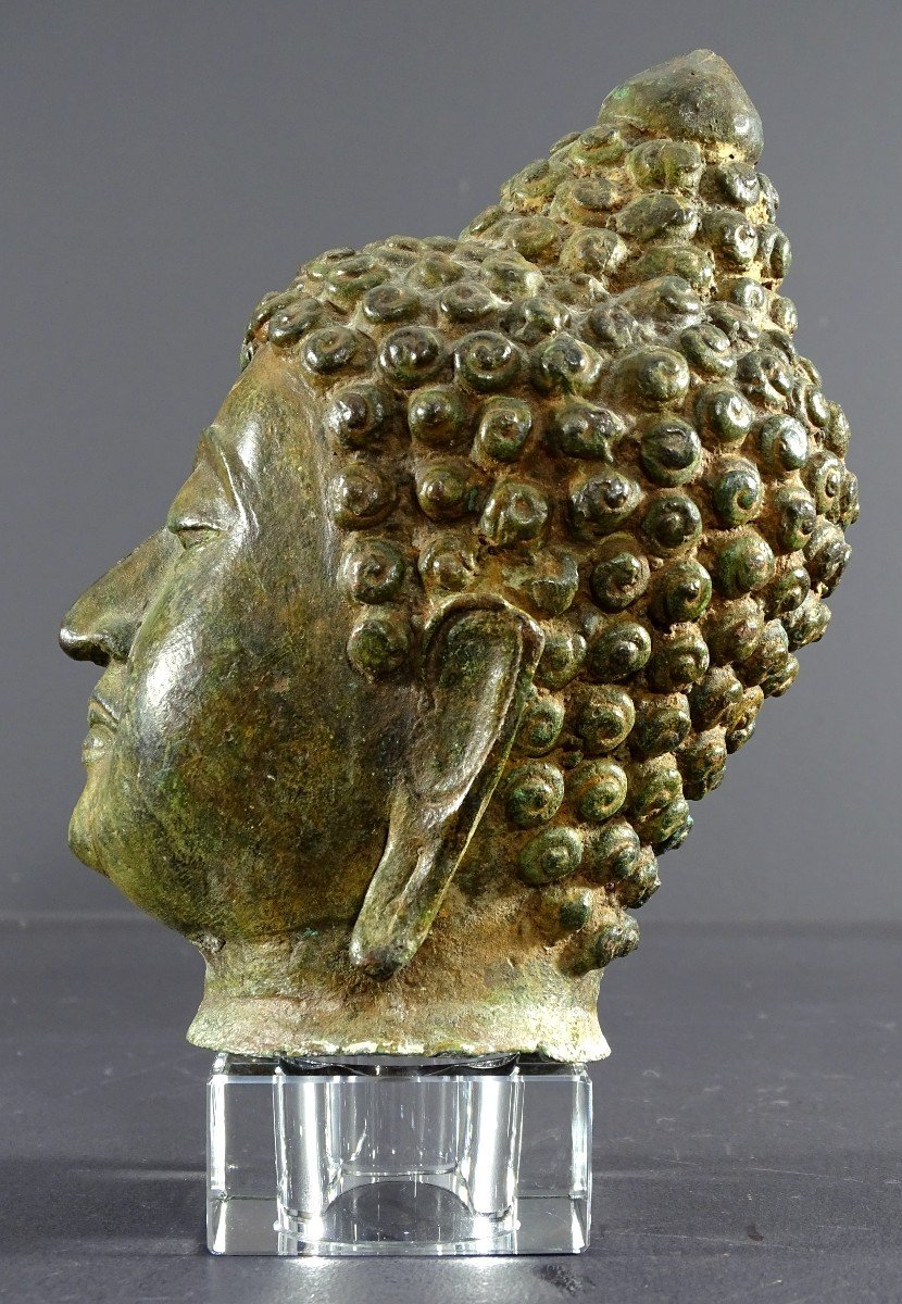 Thailand, First Third Of The 20th Century, Sukothai Style, Bronze Buddha Head. -photo-1