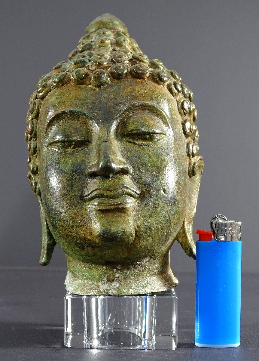 Thailand, First Third Of The 20th Century, Sukothai Style, Bronze Buddha Head. -photo-4