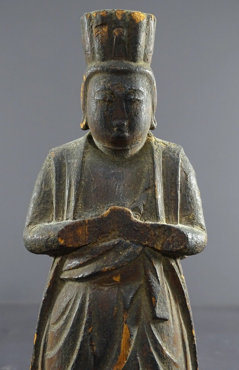 Japan, Early Edo Period (1603-1868), Rare And Antique Carved Wooden Statue Of A Shinto God. -photo-1