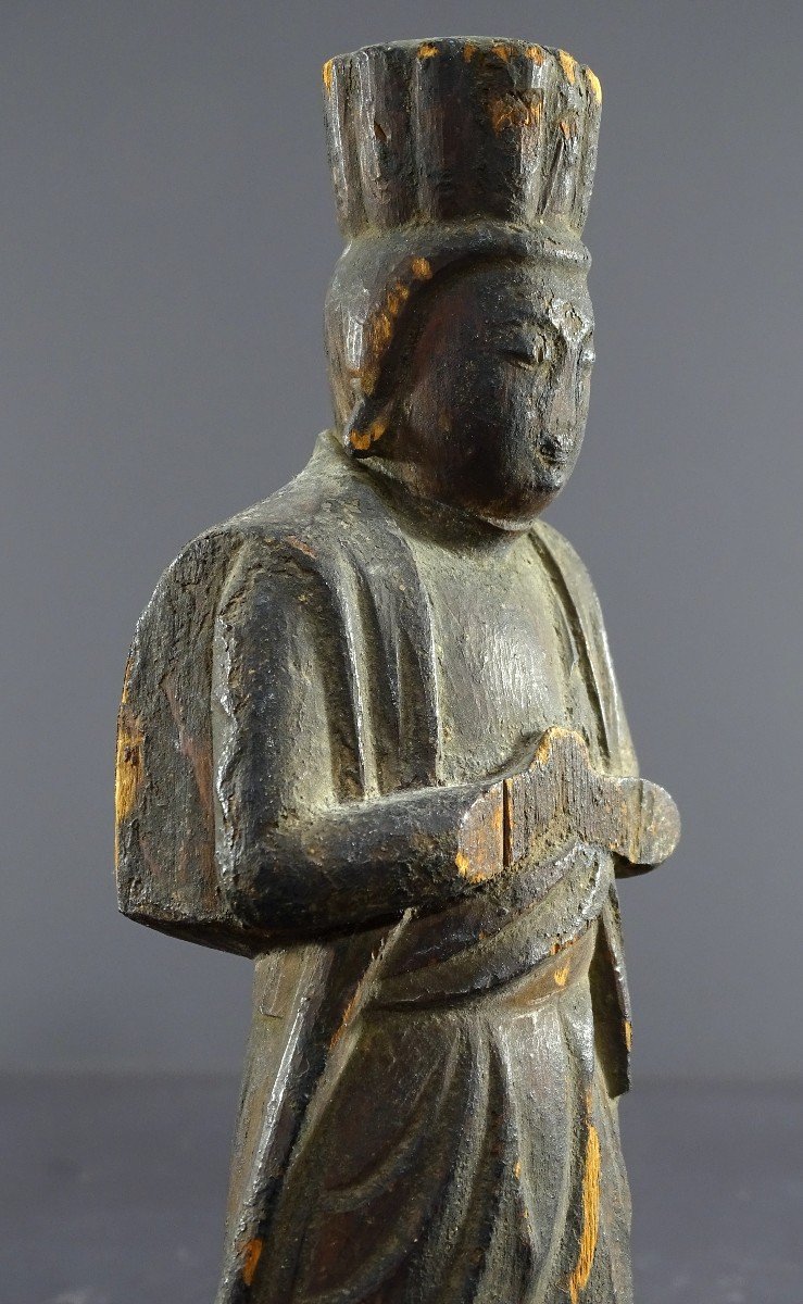 Japan, Early Edo Period (1603-1868), Rare And Antique Carved Wooden Statue Of A Shinto God. -photo-2