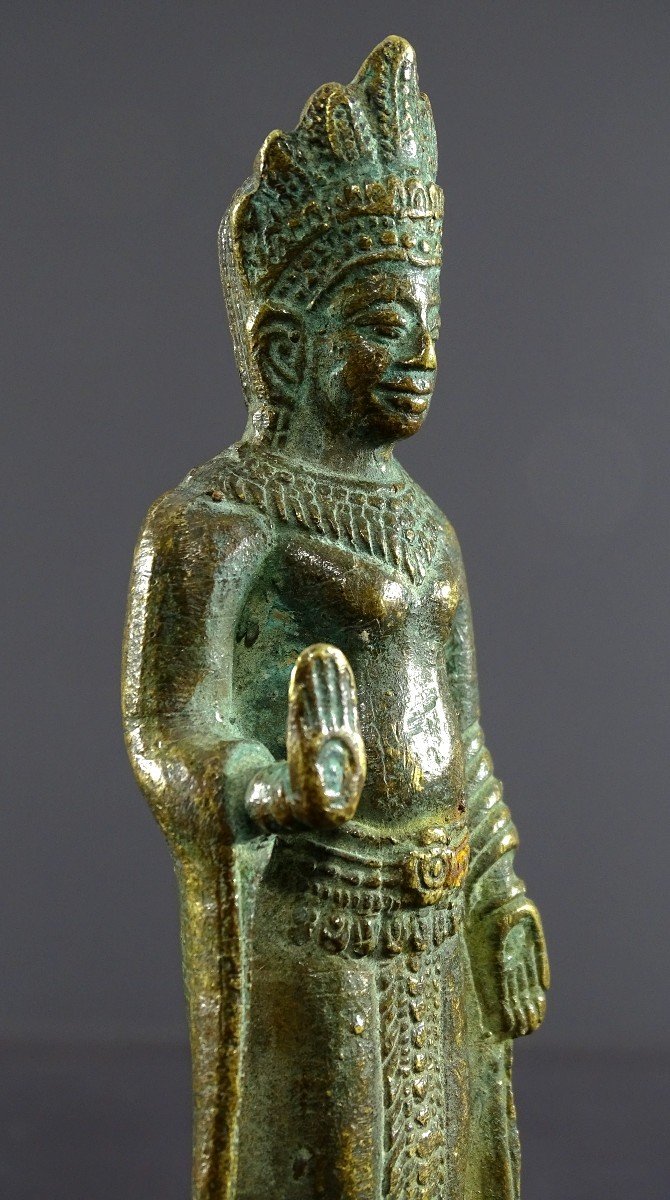 Thaïlande, Début Du XXème, Dans Le Style Du Royaume De Lobpuri, Statue De Bouddha En Bronze.-photo-2