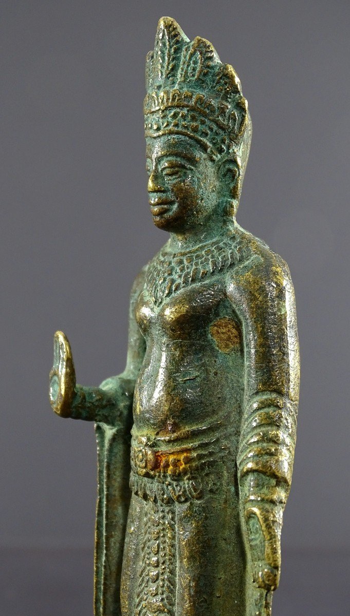 Thaïlande, Début Du XXème, Dans Le Style Du Royaume De Lobpuri, Statue De Bouddha En Bronze.-photo-3