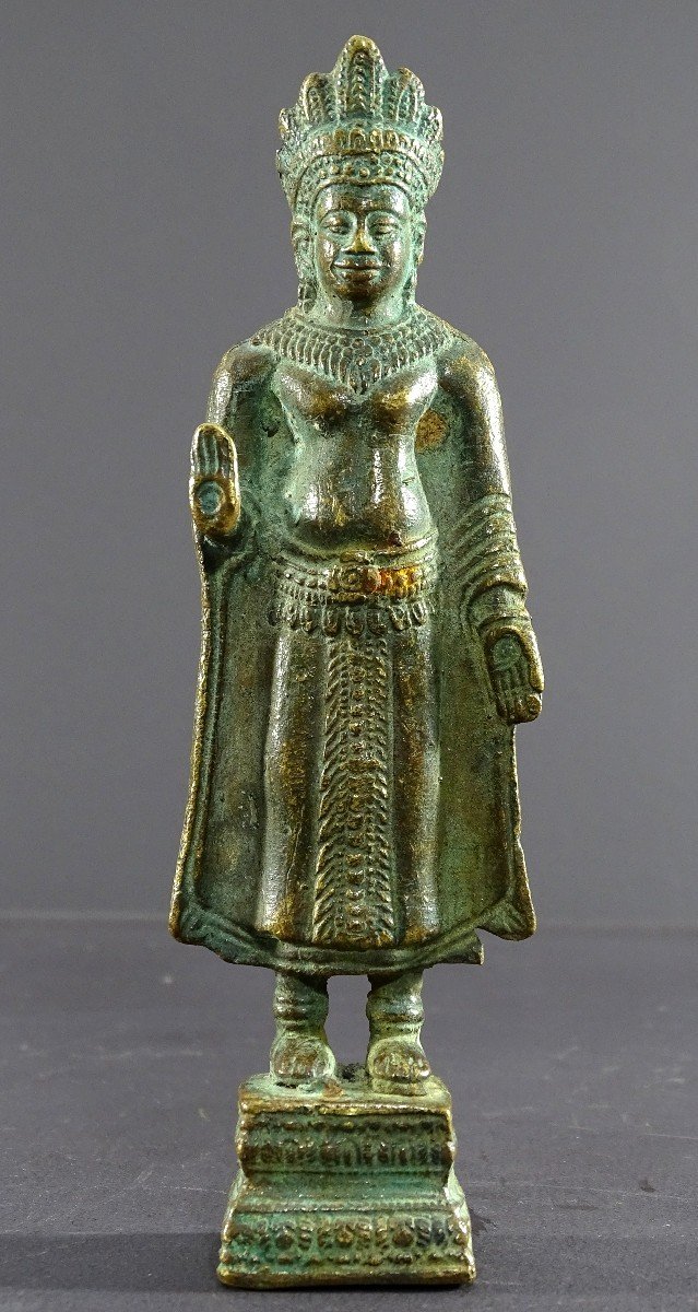 Thaïlande, Début Du XXème, Dans Le Style Du Royaume De Lobpuri, Statue De Bouddha En Bronze.