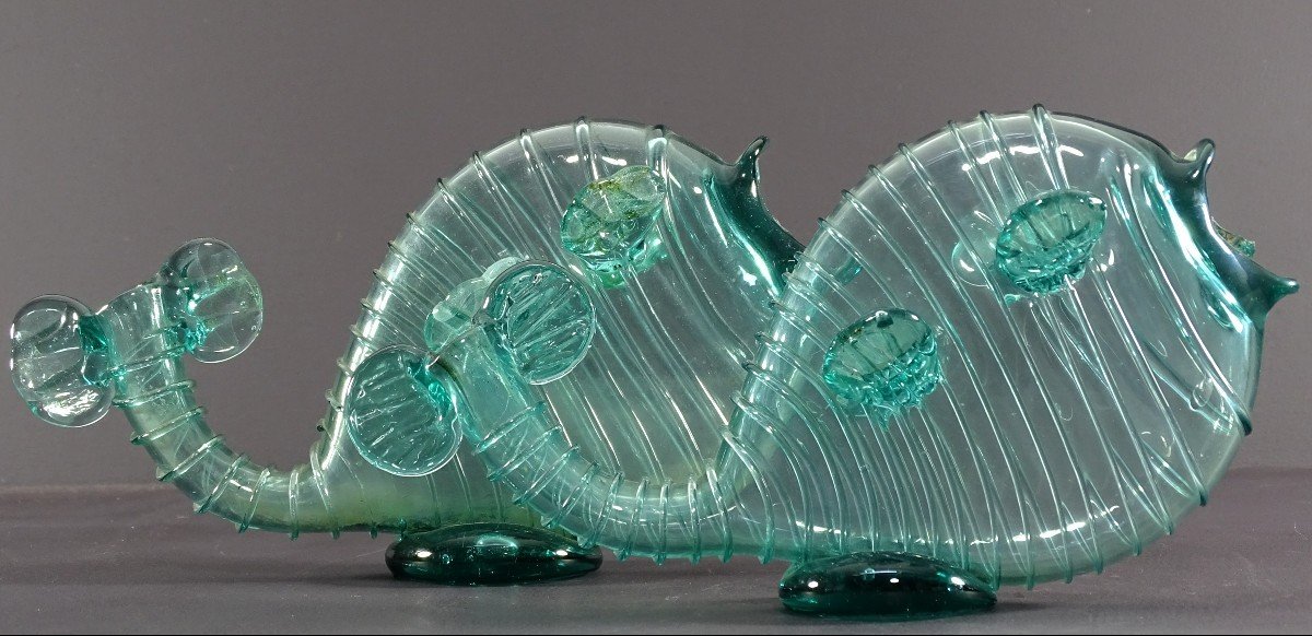 Venise, île De Murano, Années 1950, Paire De Soliflores En Verre Soufflé Figurant Des Poissons.