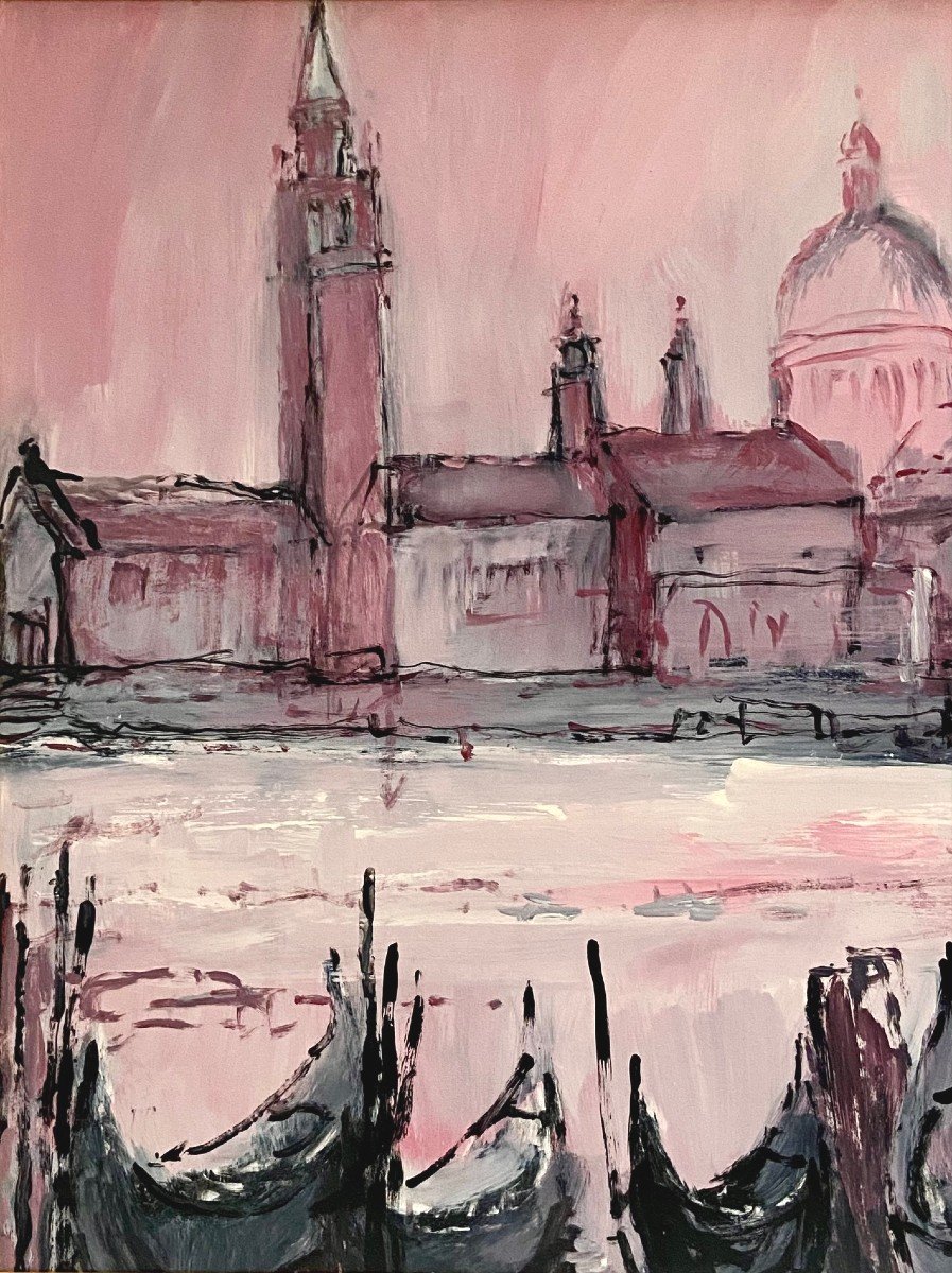 Mario Bonamici (1912-2002), Painting View Of Venice Titled "rose Of Venice"-photo-4