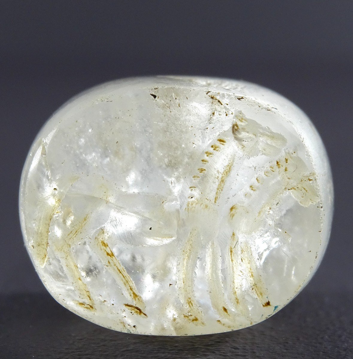 Bactrian Civilization, Approx. 400 Bce, Rock Crystal Seal With Horse Motif.