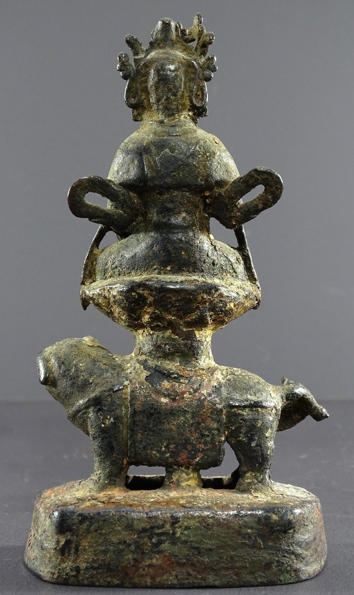 Chine, Dynastie Ming, Fin Du XIVème-début Du XVème, Statuette En Bronze De Majushri Sur Un Lion-photo-4