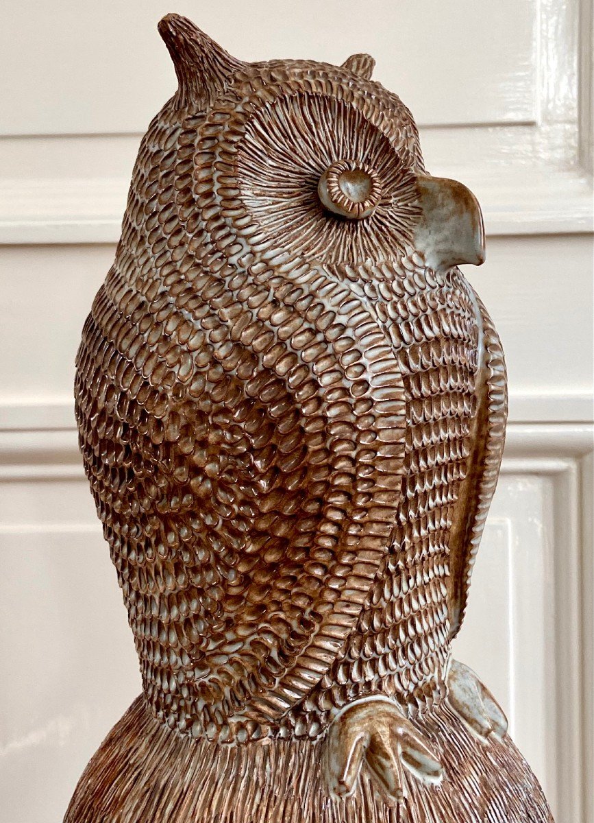 Guy-Roland Marcy (1925-années 1990), Grand épi De Faîtage En Terre Vernissée  Formant Un Hibou.-photo-5