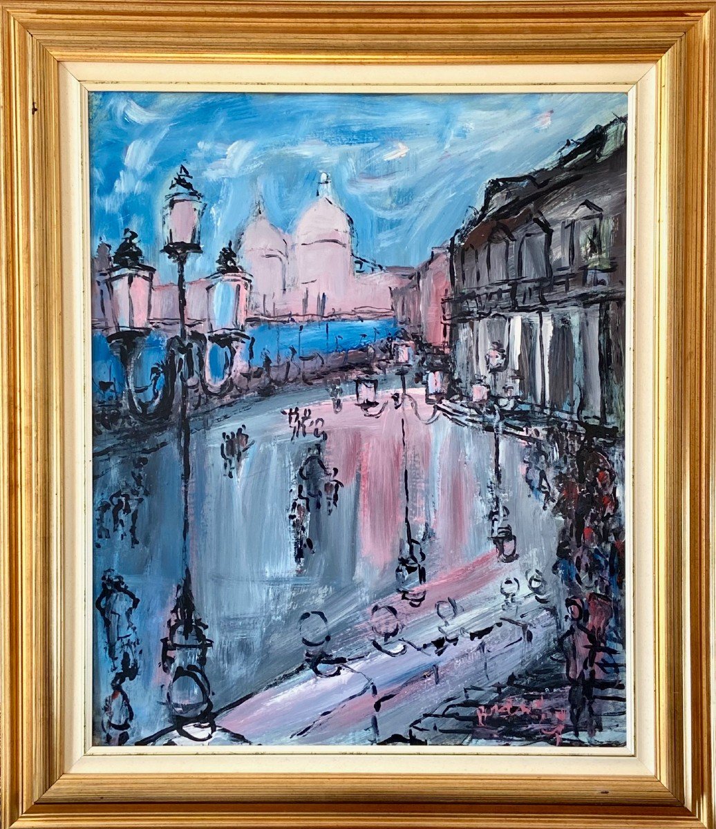 Mario Bonamici (1912-2002), Tableau Vue De Paris Montmartre Au Petit Matin Années 1970.