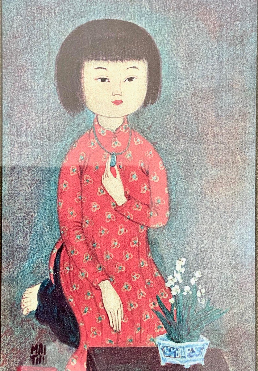 Mai Trung Thu Dit Mai Thu (1906-1980), Pair Of Prints On Paper 1970s Boy And Girl-photo-1