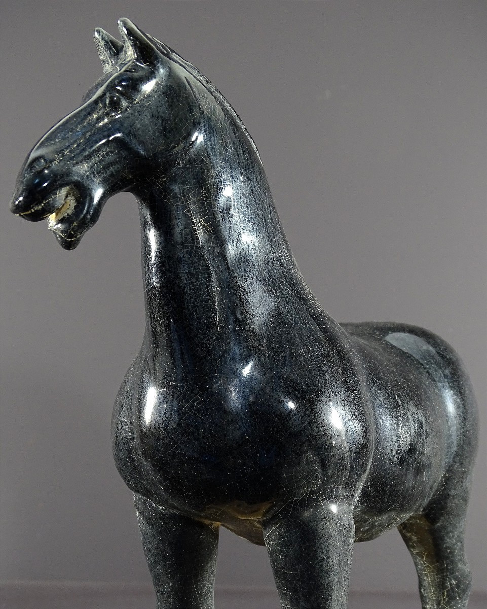 Chine, Années 1960/1970, Sculpture En Terre Vernissée Figurant Un Cheval Esprit Dynastie Tang. -photo-3