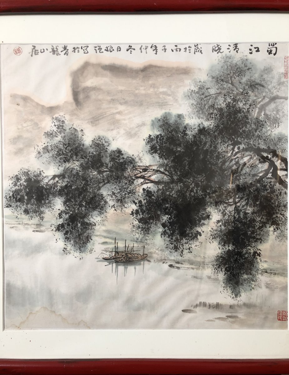 Chine XXème Siècle, Oeuvre à l'Encre Et Lavis d'Encre Paysage De Rivière Et De Montagne. -photo-2