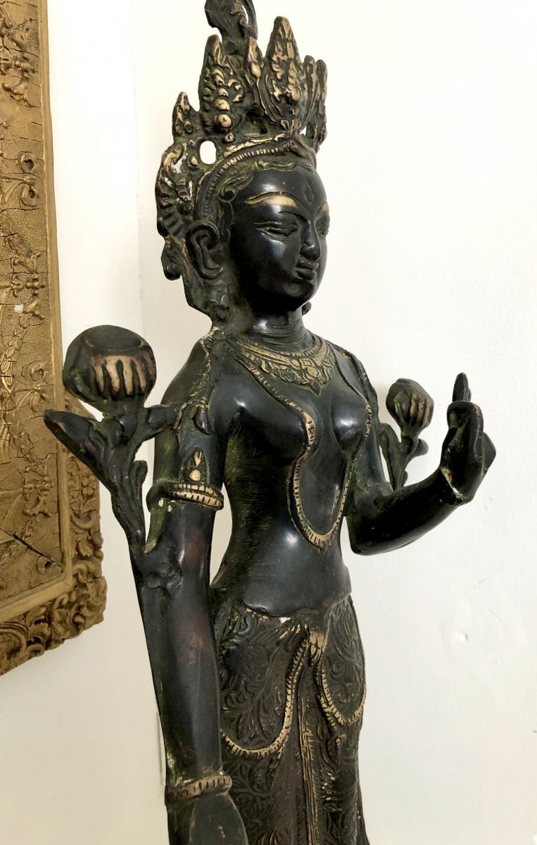 Tibet, First Half Of The Twentieth Century, Statue Of Tara In Bronze.-photo-3