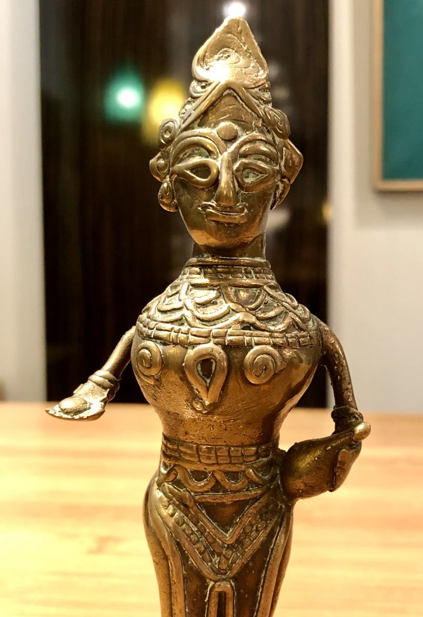 India, Bay Of Bengal, Beginning Of The XXth Century, Dokhra Statuette Of Divinity.-photo-3