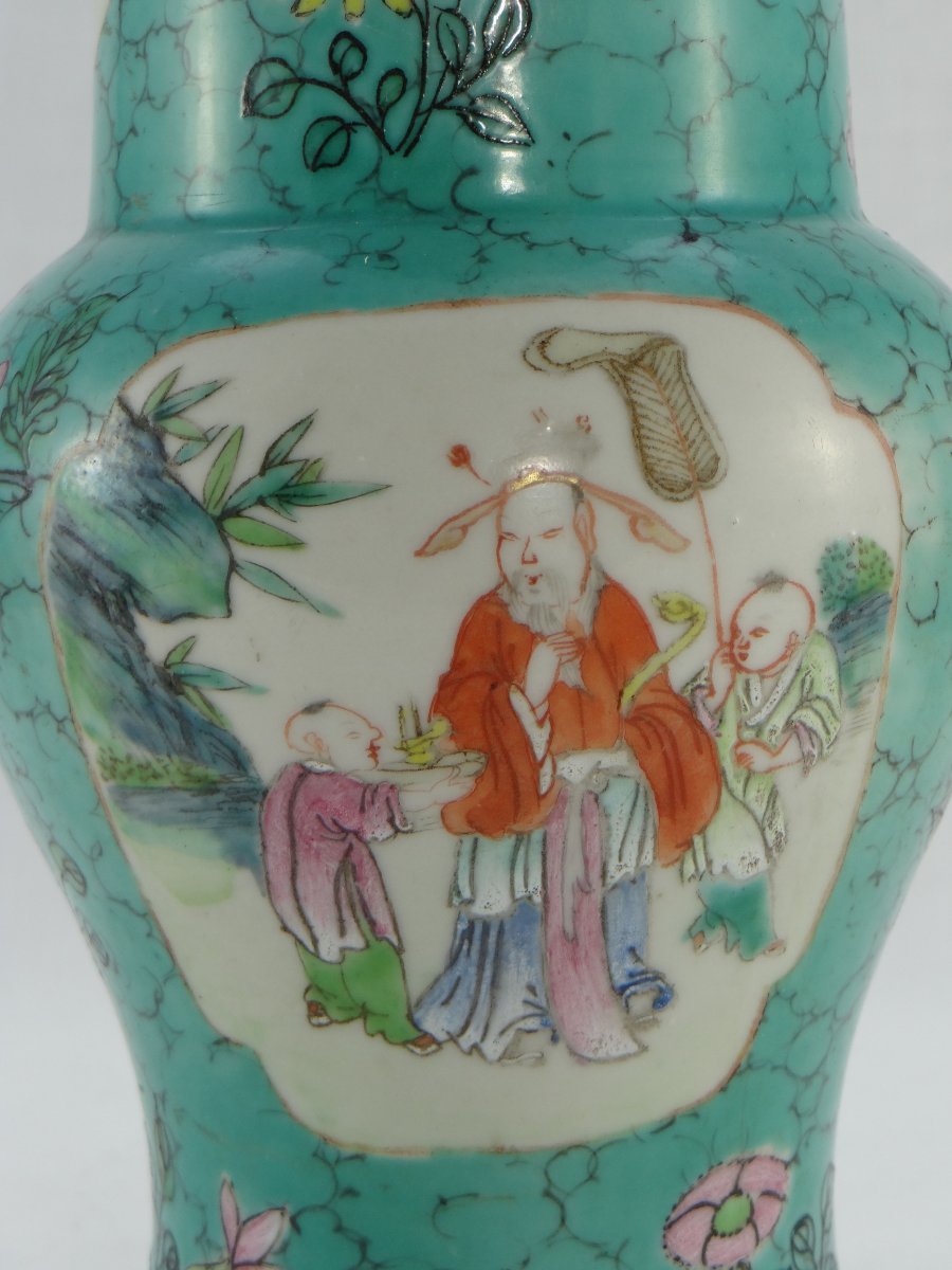 China, XIXth Century, Pair Of Porcelain Vases Decor Dignitaries And Children.-photo-3
