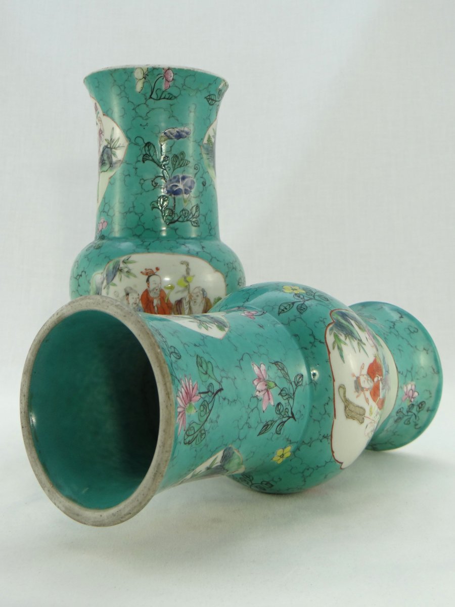 Chine, XIXème Siècle, Paire De Vases En Porcelaine Décor Dignitaires Et Enfants.-photo-7